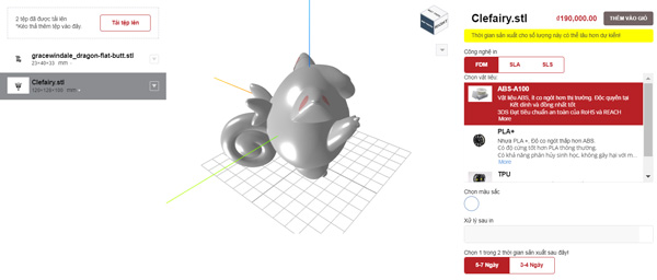 Mọi thao tác đặt hàng và tùy chỉnh thông số in 3D đều được thực hiện online
